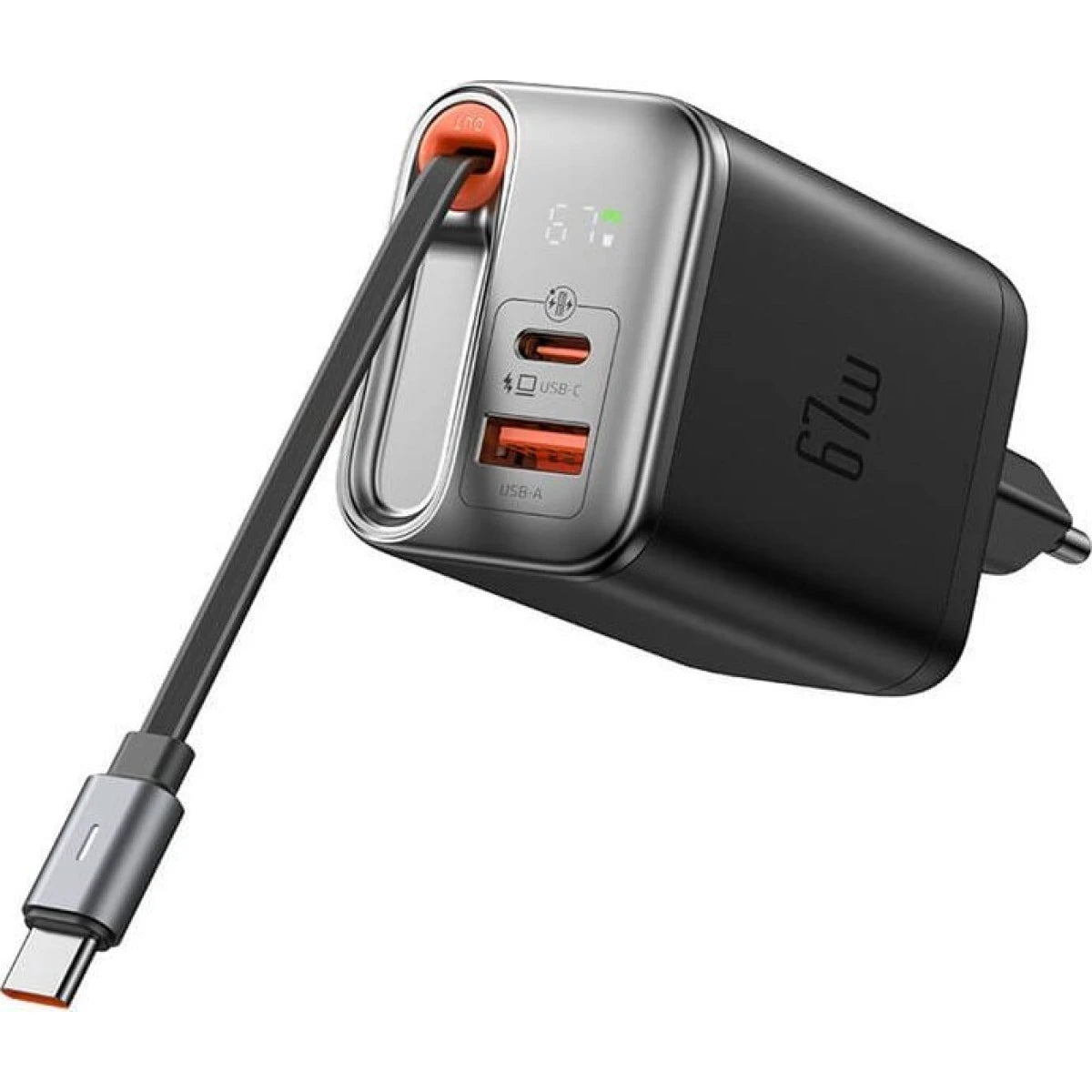 Mcdodo GaN 67W Wall Charger with Retractable USB-C Cable & Display