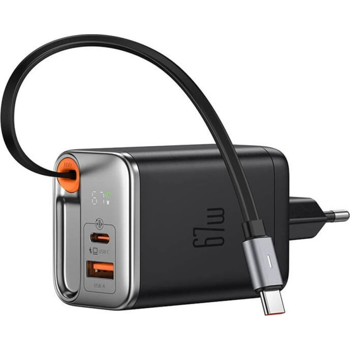 Mcdodo GaN 67W Wall Charger with Retractable USB-C Cable & Display Mcdodo GaN 67W Wall Charger with Retractable USB-C Cable & Display