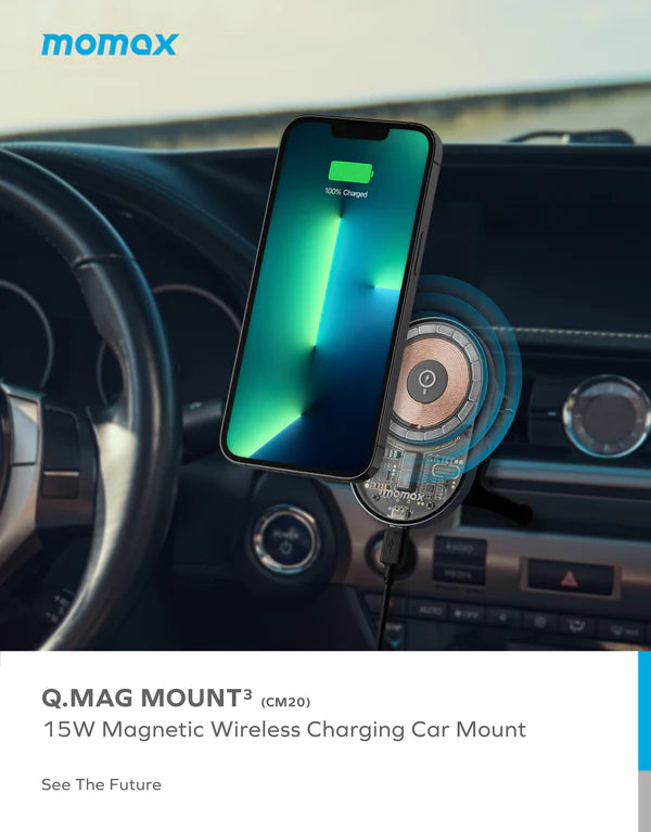 Momax Q.Mag Mount 3 15W Transparent Magnetic Wireless Charging Car Mount