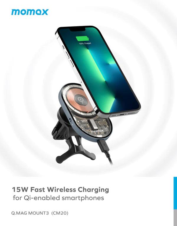 Momax Q.Mag Mount 3 15W Transparent Magnetic Wireless Charging Car Mount