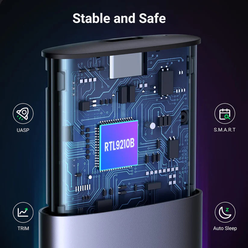 علبة UGREEN لتحويل SSD M.2 SATA & NVMe إلى خارجي
