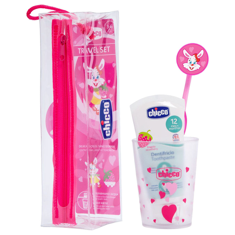 Chicco 36M+ Oral Care Set for Girls Travel-Friendly - Pink Chicco 36M+ Oral Care Set for Girls Travel-Friendly - Pink