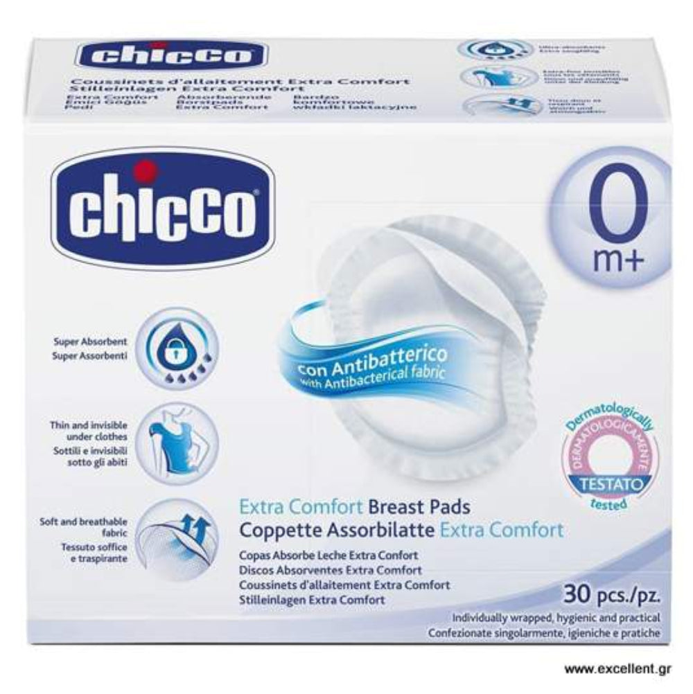 Chicco Antibacterial Breast Pads Comfort & Protection 30 pcs