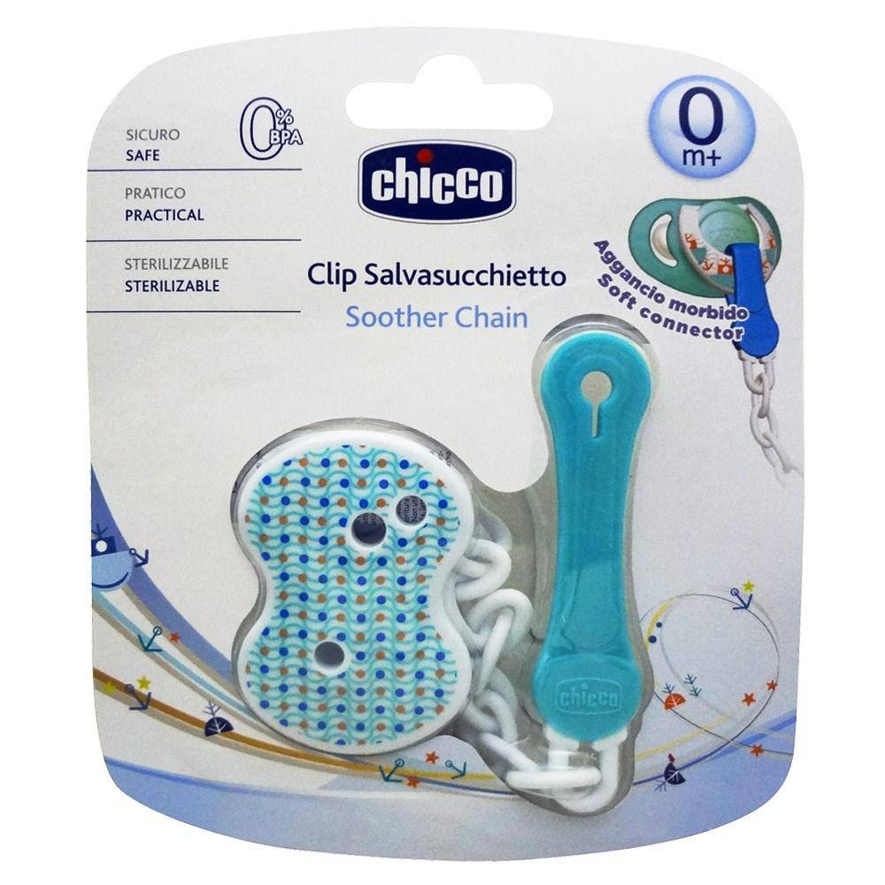 Chicco Clip with Chain Secure & Sterilizable Pacifier Holder - Blue