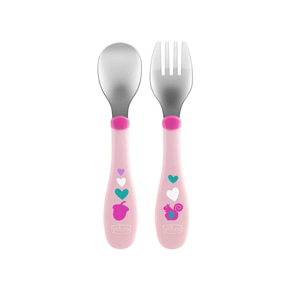 Chicco Metal Cutlery 18M+ GIRL Safe & Lightweight - Pink Chicco Metal Cutlery 18M+ GIRL Safe & Lightweight - Pink