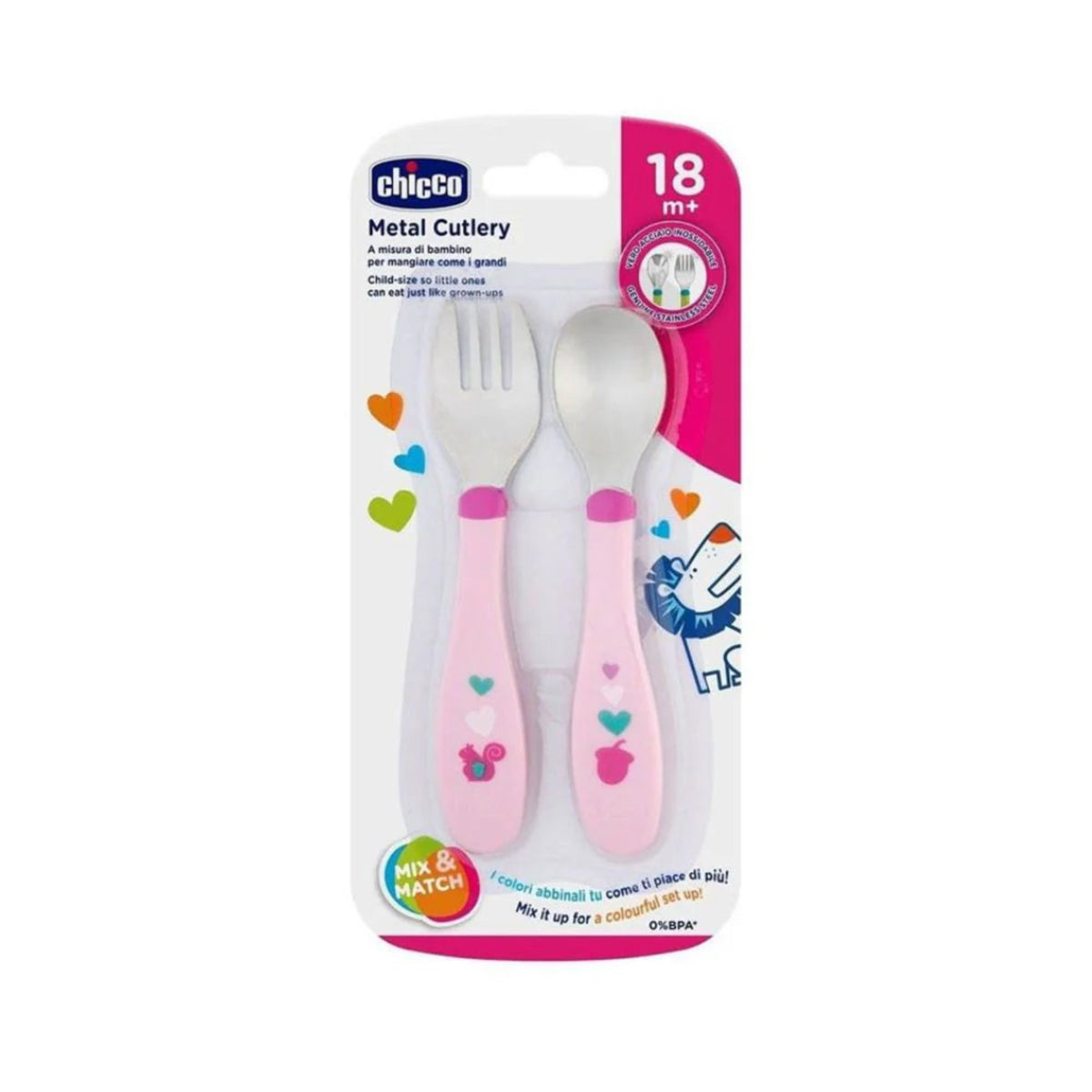 Chicco Metal Cutlery 18M+ GIRL Safe & Lightweight - Pink Chicco Metal Cutlery 18M+ GIRL Safe & Lightweight - Pink