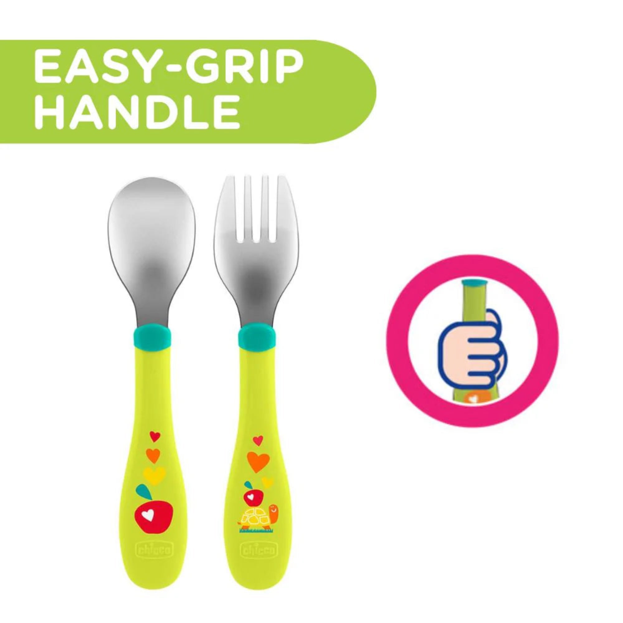 Chicco Metal Cutlery 18M+ Neutral Safe & Lightweight - Green