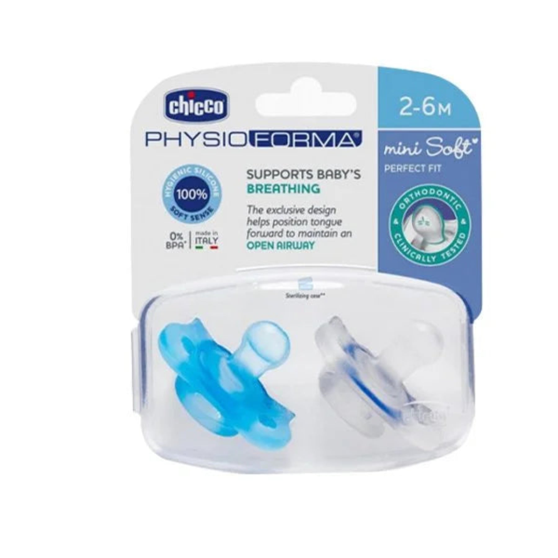 Chicco Mini Soft Boy 2-6M 2PCS C Lightweight Pacifier - Blue Chicco Mini Soft Boy 2-6M 2PCS C Lightweight Pacifier - Blue