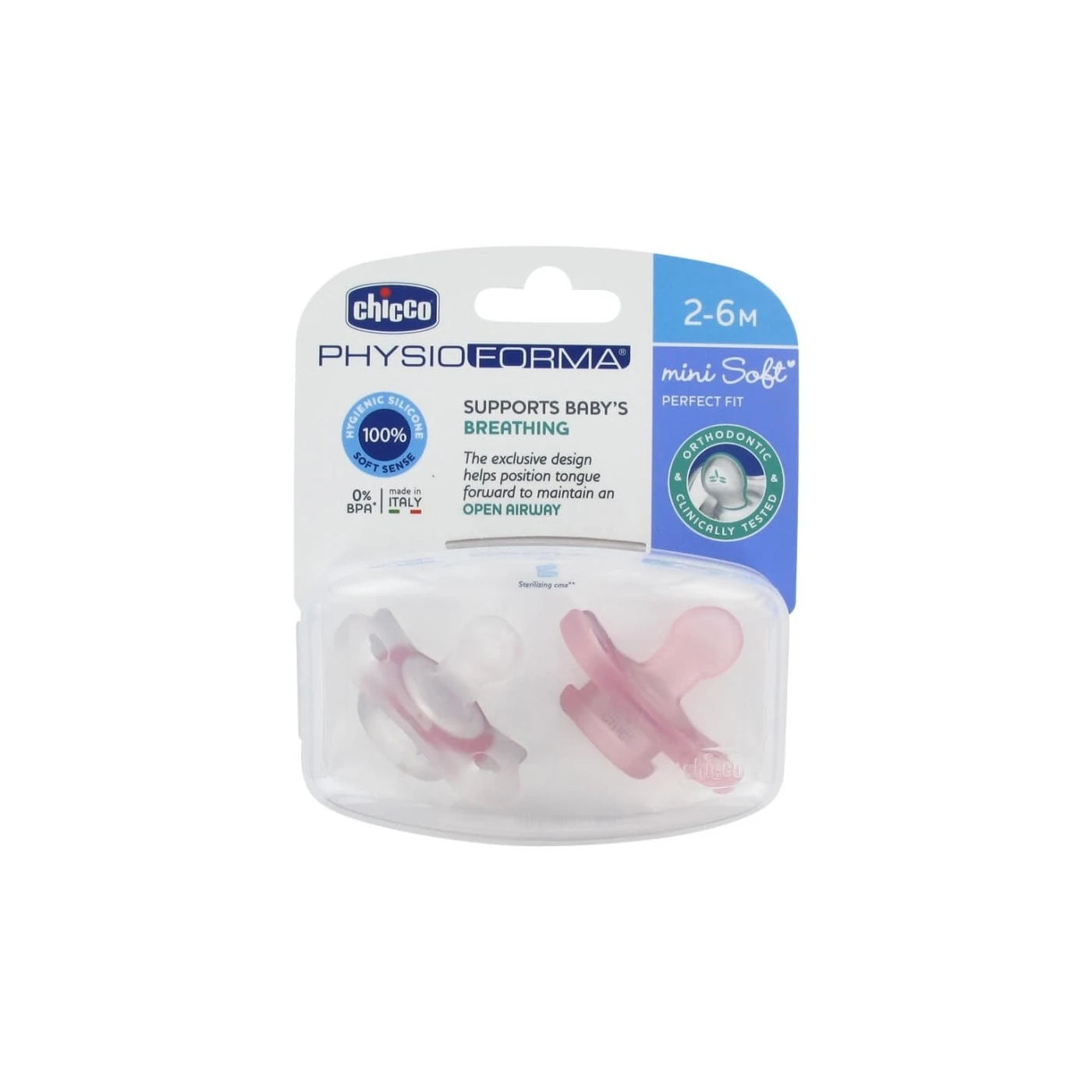 Chicco Mini Soft Girl 2-6M 2PCS C Lightweight Pacifier - Pink