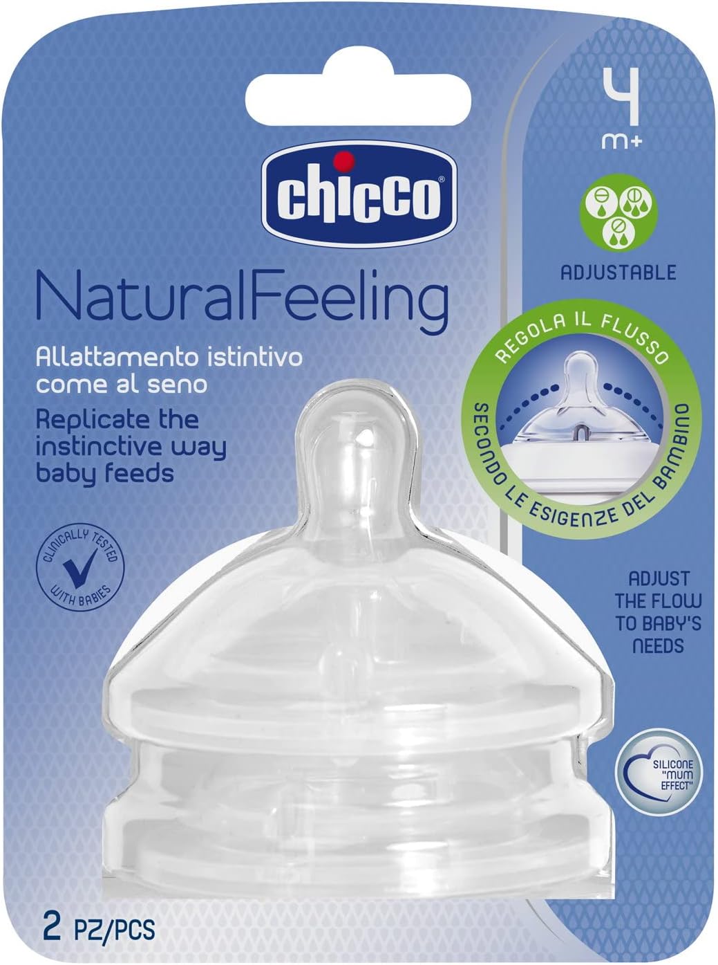 Chicco Natural Feeling Teat 4m+ Adjustable Flow Anti-Colic 2 pcs Chicco Natural Feeling Teat 4m+ Adjustable Flow Anti-Colic 2 pcs