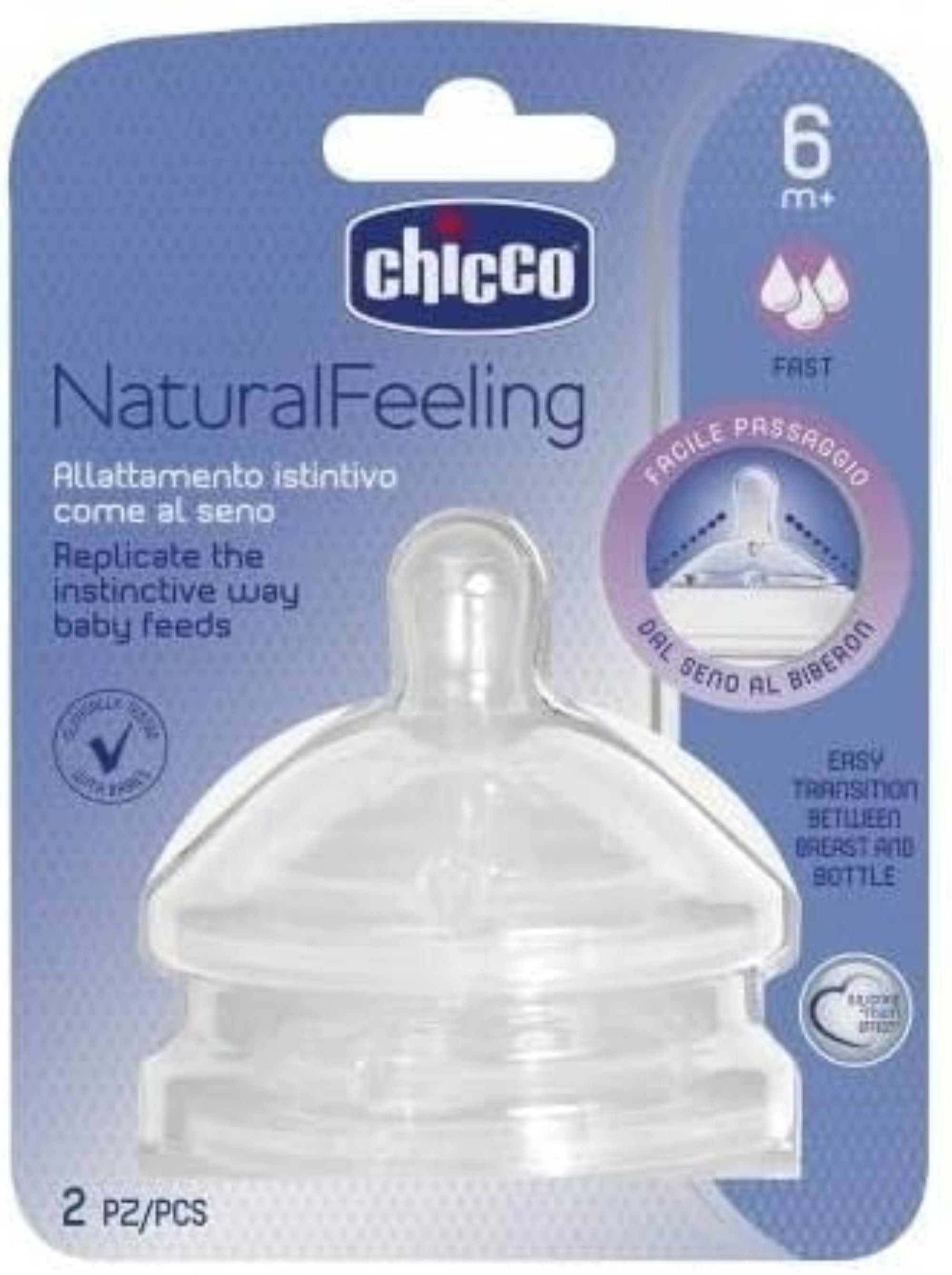 Chicco Natural Feeling Teat Fast Flow Soft Silicone 6m+