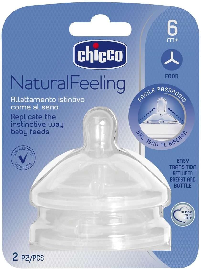 Chicco Natural Feeling Teat 6m+ Food Flow Anti-Colic 2 pcs Chicco Natural Feeling Teat 6m+ Food Flow Anti-Colic 2 pcs