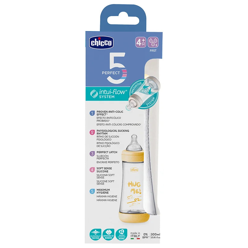 زجاجة رضاعة شيكو للجنسين 300 مل مضادة للمغص تدفق سريع إصدار 2023 – أصفر