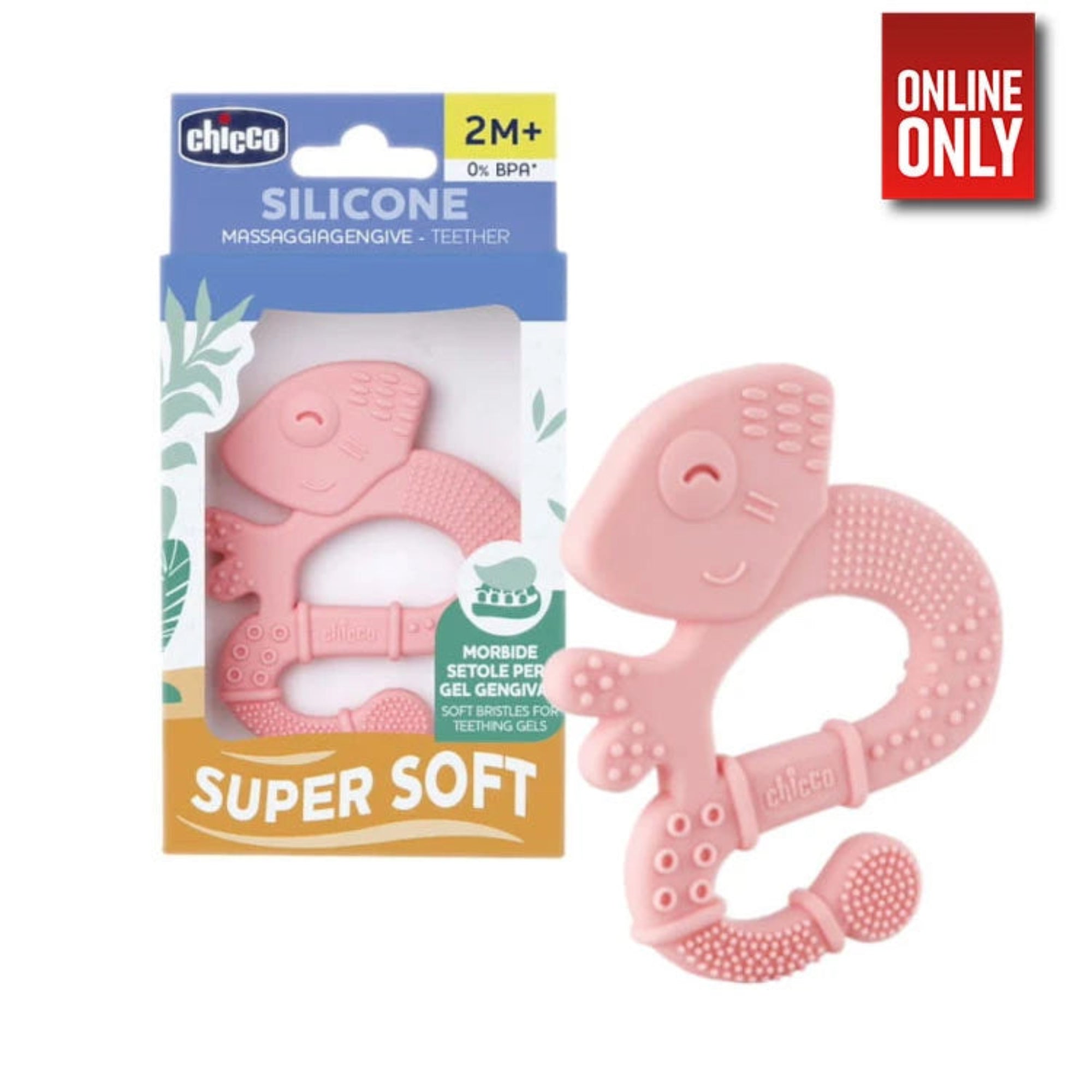 Chicco Soft Bristles Teether 2M+ Gentle Gum Relief - Pink