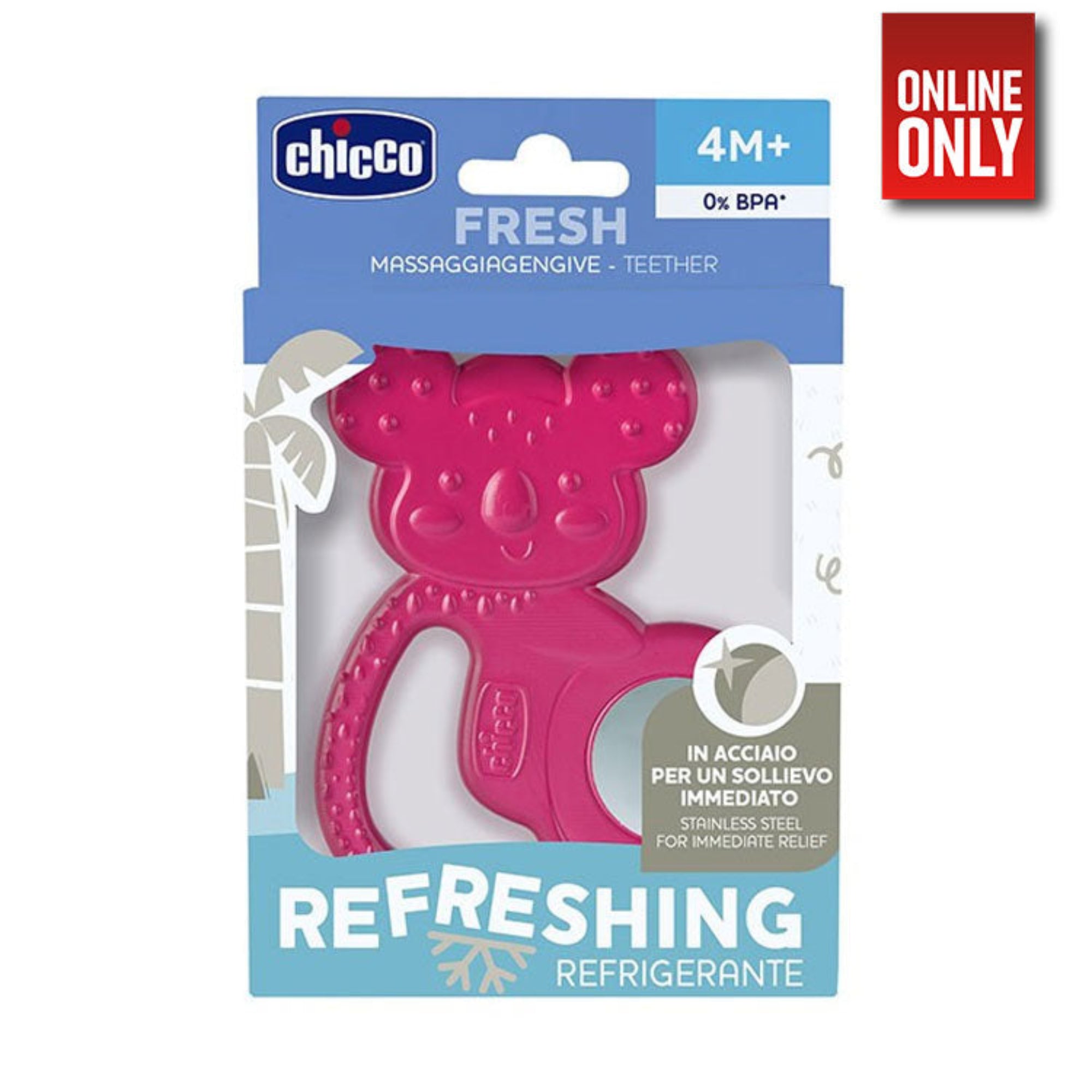 Chicco Stainless Steel Teether 4M+ Cooling Relief for Girl- Pink