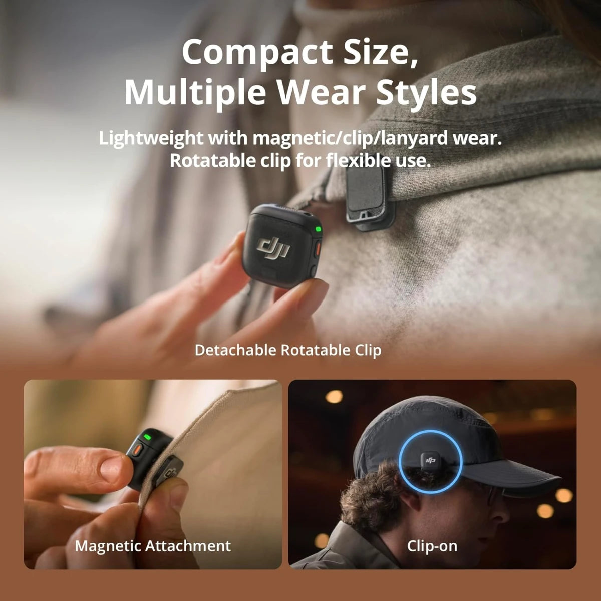 ميكروفون لاسلكي صغير الحجم من DJI Mic 3 (جهاز إرسال واحد + جهاز استقبال واحد)
