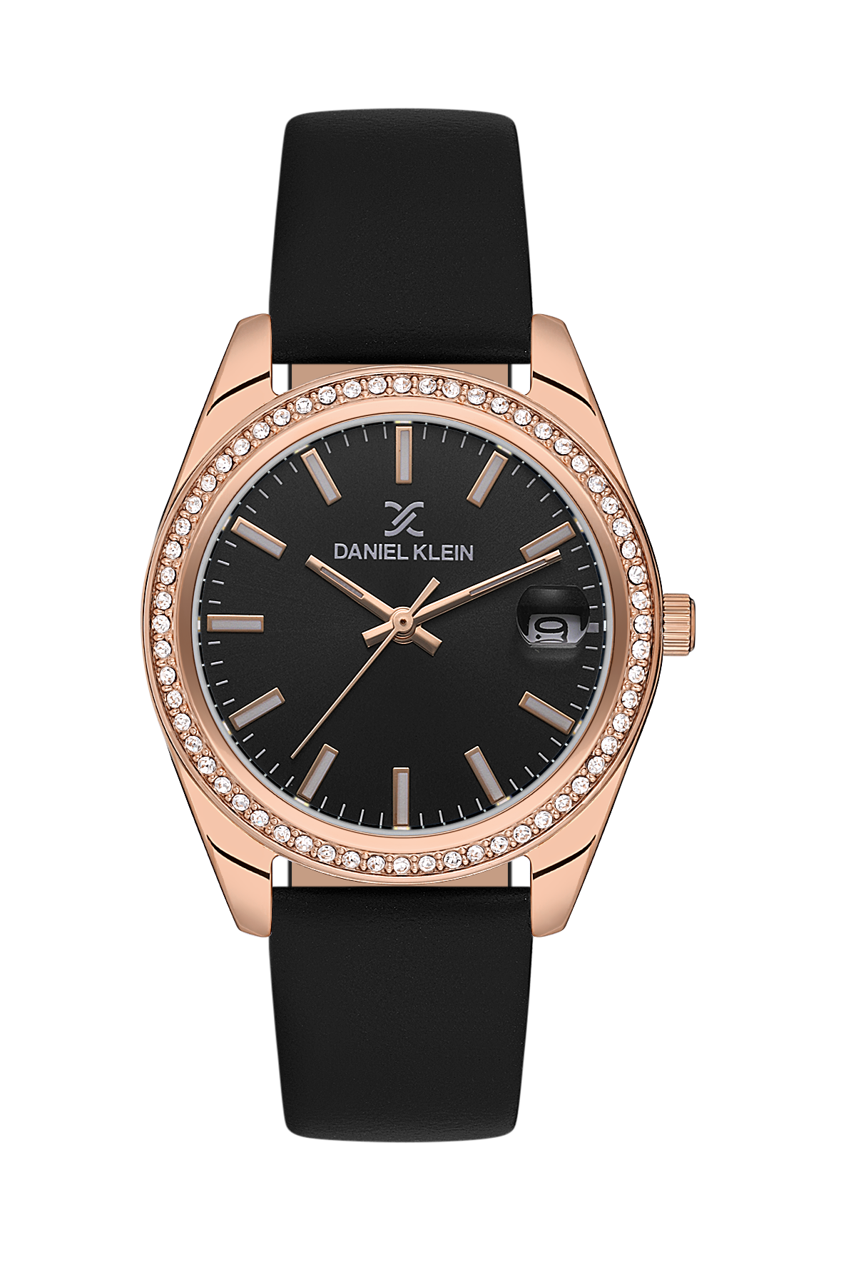 DANIEL KLEIN Women's Black Leather Watch DK.1.13597-5 - 2 Year Warranty