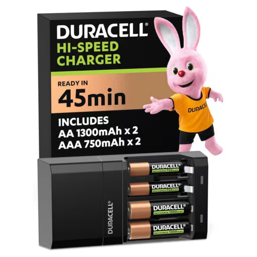 Duracell Hi-Speed Battery Charger (CEF27) – AA & AAA, Rechargeable Batteries Included
