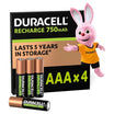 Duracell AAA Rechargeable Batteries 750mAh (4-Pack) – 1000 Cycles, Pre-Charged, 5-Year Guarantee