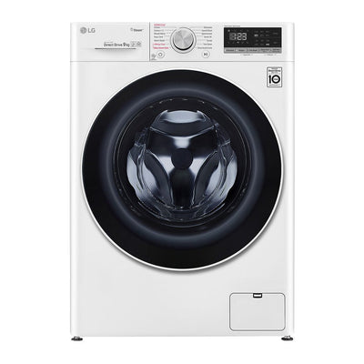 LG F4V5VYP0W 9kg Front Load Washing Machine – 1400 RPM, AI DD, Steam & ThinQ, White – View 1