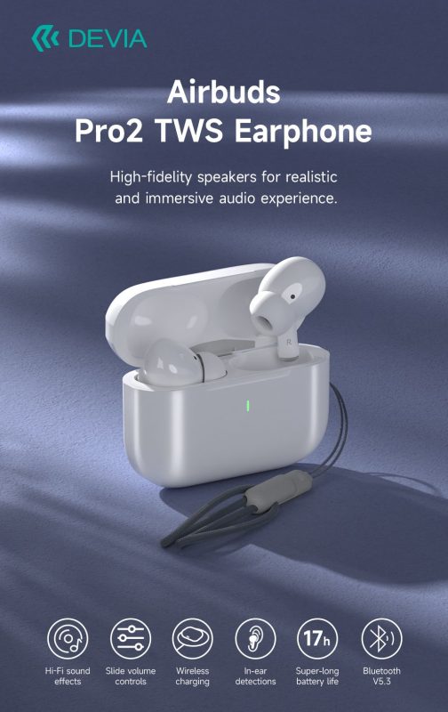 Devia Earbuds Pro2 TWS Earphone Full function version - White Devia Earbuds Pro2 TWS Earphone Full function version - White