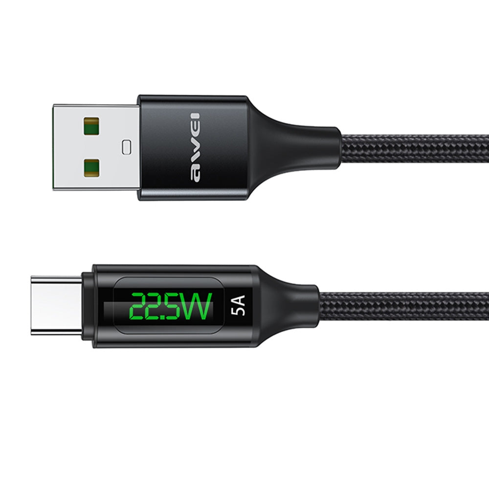 Awei 1m USB to USB-C / Type-C Digital Display Data Fast Charging Cable - Black