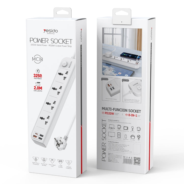 Yesido PD 20W & QC 3.0 Socket 3250W Fast Charging EU Plug - White Yesido PD 20W & QC 3.0 Socket 3250W Fast Charging EU Plug - White