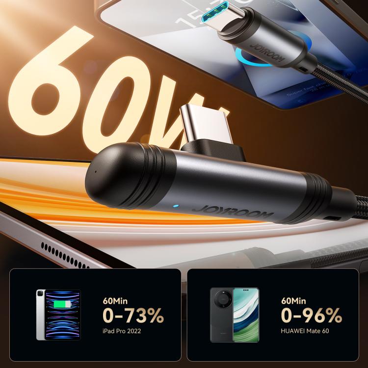 JOYROOM 60W 90° Type-C Cable, 1.2m – Fast Charging (Black)