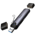 قارئ بطاقات HOCO HB56A Victory 3 في 1 – منفذ USB-A ومنفذ Lightning (8 دبابيس) إلى بطاقات SD وTF وUSB 2.0 – رمادي معدني