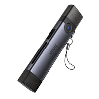 قارئ بطاقات HOCO HB56A Victory 3 في 1 – منفذ USB-A ومنفذ Lightning (8 دبابيس) إلى بطاقات SD وTF وUSB 2.0 – رمادي معدني
