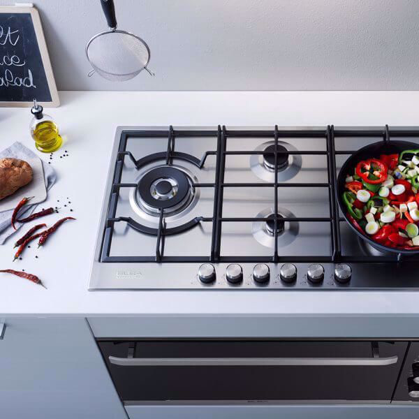 Elba 90 cm Gas Hob, 5 Burners, Italian Stainless Steel Elba 90 cm Gas Hob, 5 Burners, Italian Stainless Steel