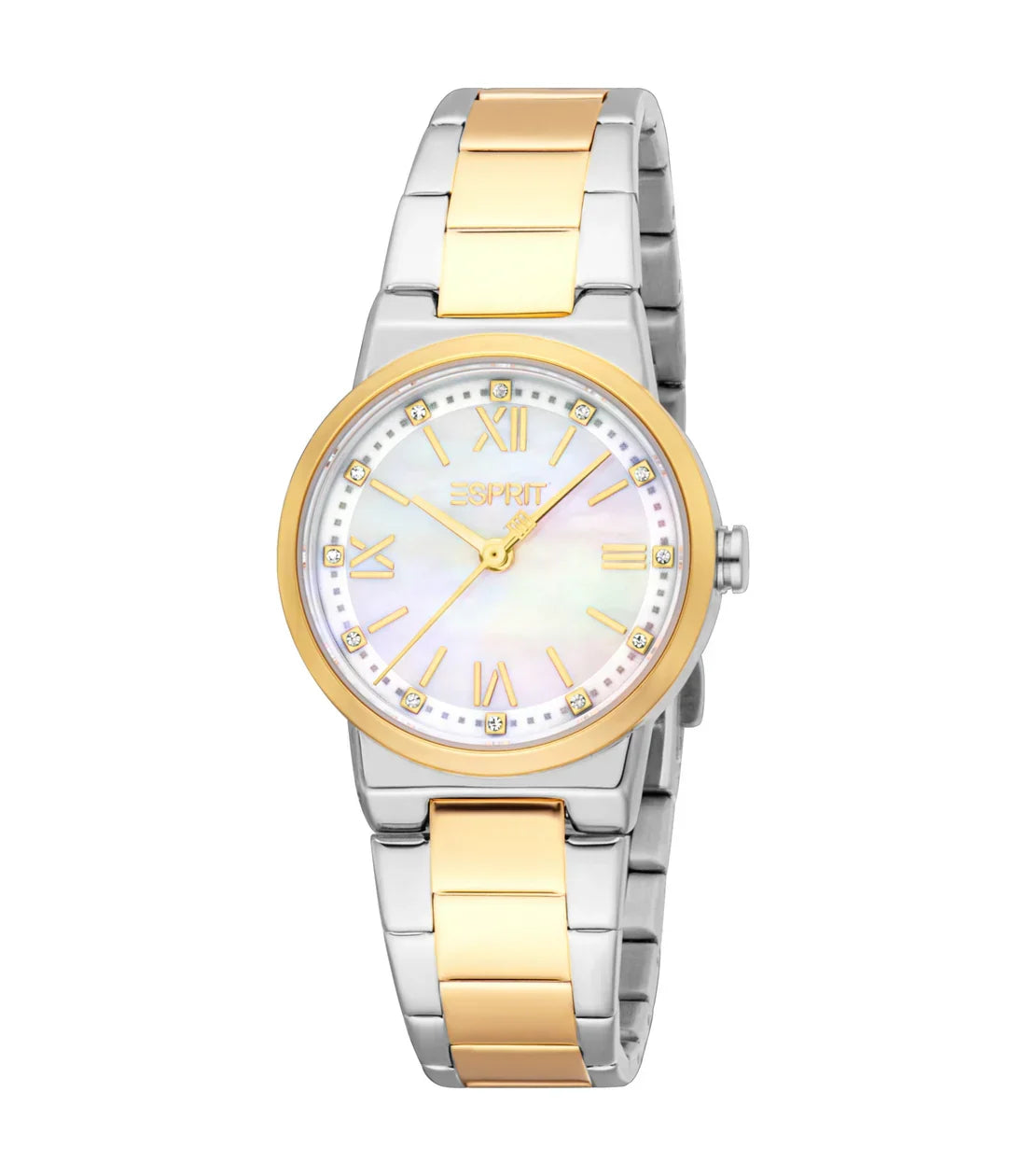 ESPRIT ES1L560M0045 SILVER AND ROSE GOLD STEEL BAND WHITE DIAL FOR WOMEN