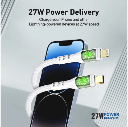 PROMATE 27W Power Delivery USB-C to Lightning Cable with Transparent Shells