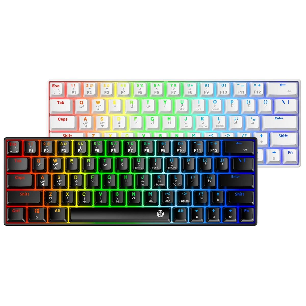 FANTECH WIRED RGB 60% Modular Mechanical Gaming Keyboard, Detachable Type-C Blue Switch-Black (عربي)