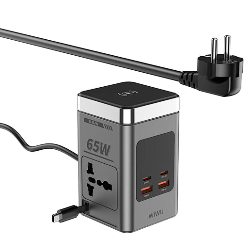 محطة طاقة WiWU 65W GaN مع شحن لاسلكي و AC Wi-W040