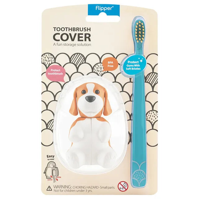 Flipper - Fun Animal Toothbrush With Holder for Kids - Beagle (Colour May Vary)