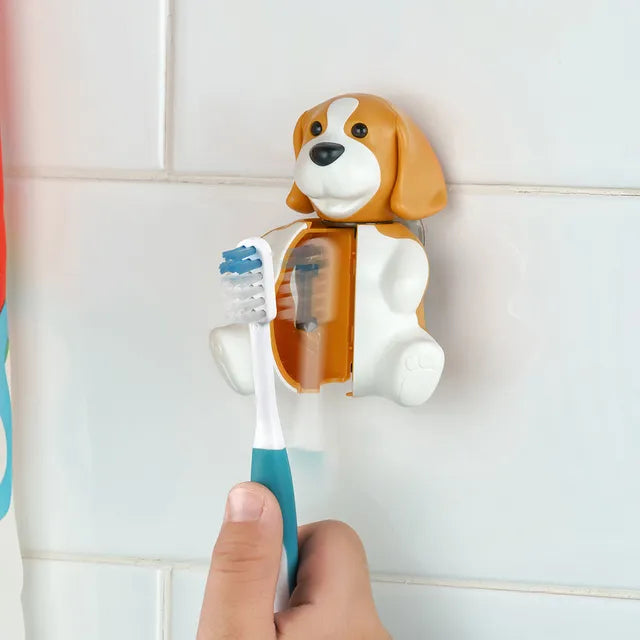 Flipper - Fun Animal Toothbrush With Holder for Kids - Beagle (Colour May Vary)