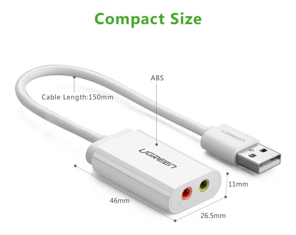 UGREEN 30143 USB 2.0 External 3.5mm Sound Card Adapter - White UGREEN 30143 USB 2.0 External 3.5mm Sound Card Adapter - White