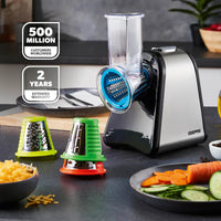Geepas GSM63022UK 4-in-1 Salad Maker – 200W, Stainless Steel, 4 Cones, Shred, Slice, Grind & Mash, 2-Year Warranty