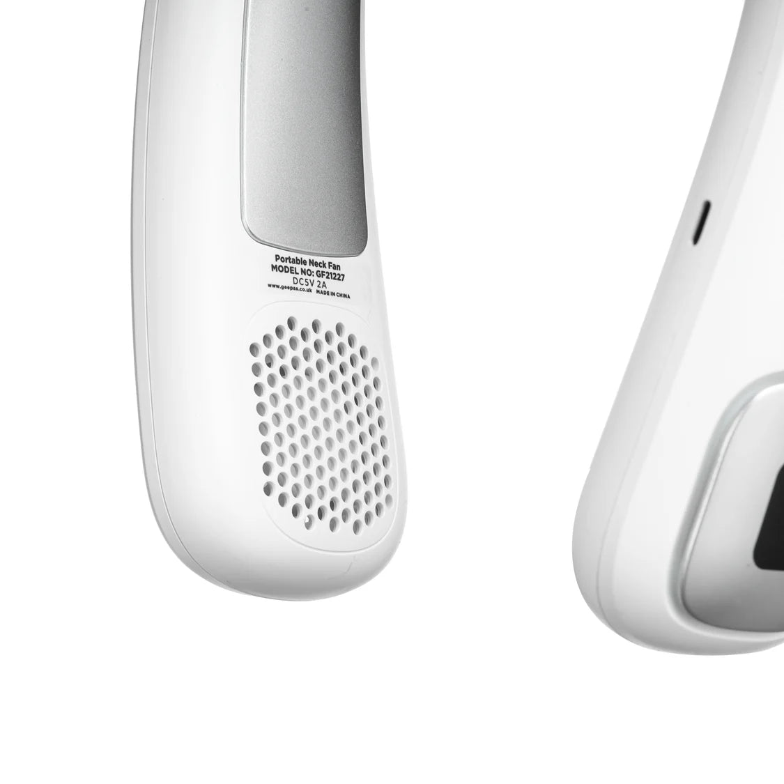 Geepas Rechargeable Portable Neck Fan with Digital Display, 3 Speeds, 6H Runtime, White GF21227