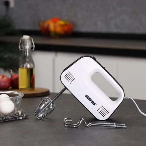 Geepas 150W Hand Mixer, 3 Speeds, Overheat Protection, Black/White GHM43030