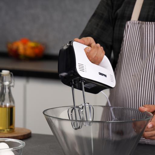 Geepas 150W Hand Mixer, 3 Speeds, Overheat Protection, Black/White GHM43030