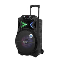 Geepas GMS11131 Rechargeable Trolley Bluetooth Speaker – 15-Inch Karaoke DJ Party Speaker with Wireless Mic, LED Lights & Remote