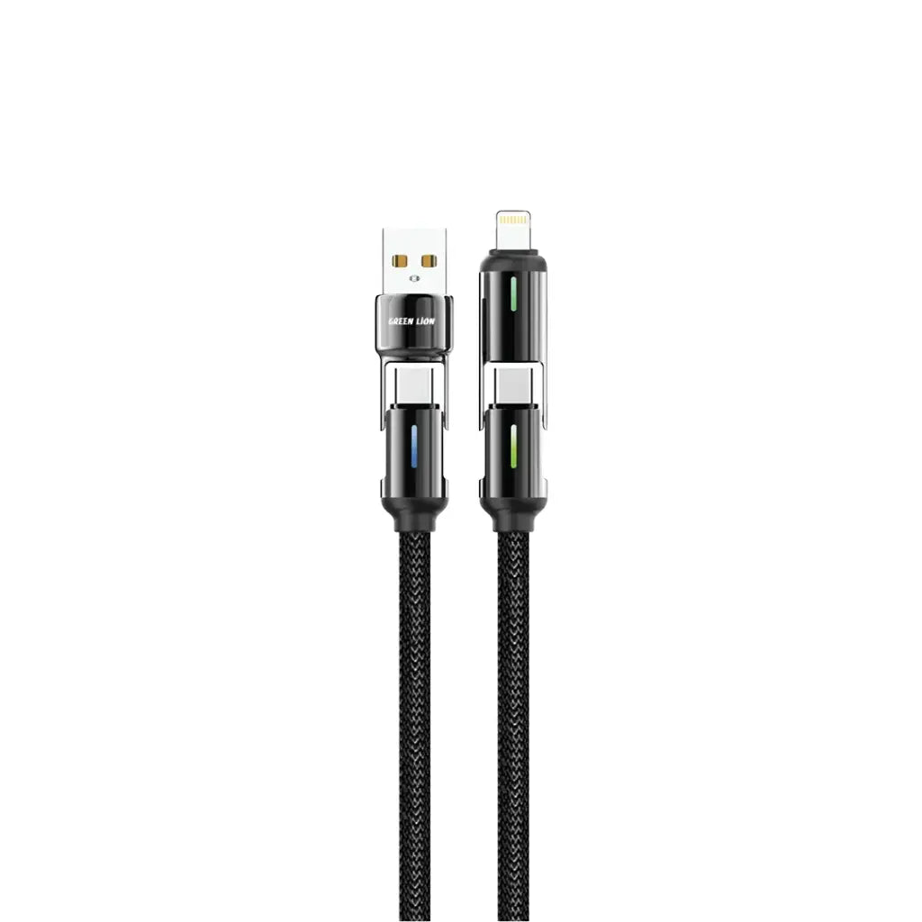 Green Lion 4 in 1 LED Braided Cable 60W 1.2M- Black Green Lion 4 in 1 LED Braided Cable 60W 1.2M- Black