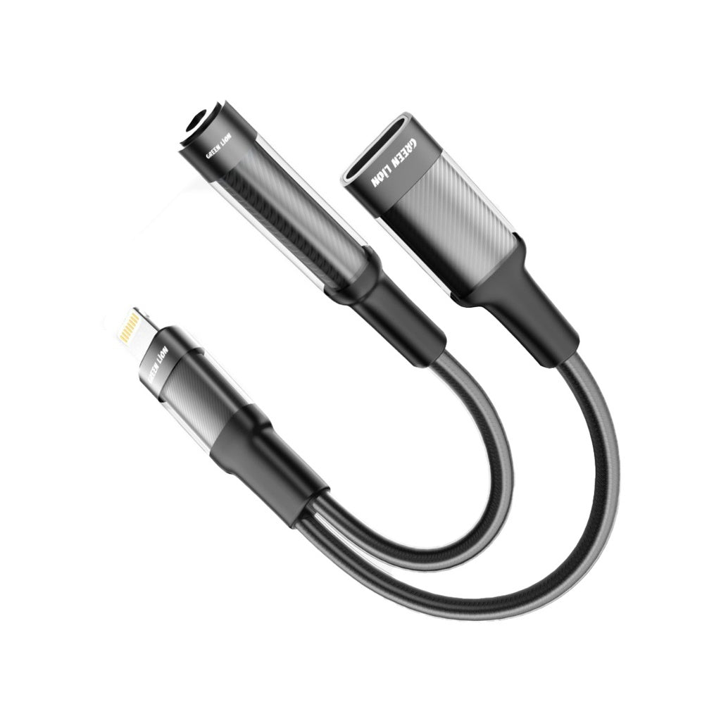 Green Lion 2in1 Lightning Audio & Charge Adapter - 12CM Green Lion 2in1 Lightning Audio & Charge Adapter - 12CM