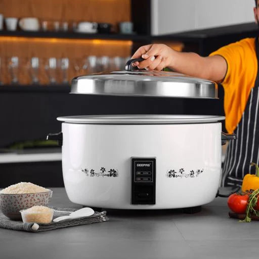 Geepas 10L Commercial Rice Cooker, Cook & Warm Function, Non-Stick Pot, White GRC4323