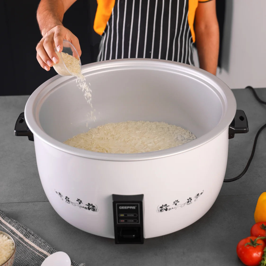 Geepas 10L Commercial Rice Cooker, Cook & Warm Function, Non-Stick Pot, White GRC4323