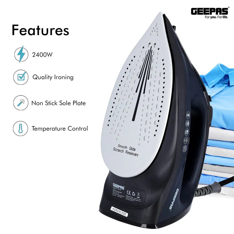 مكواة بخار Geepas GSI7703 سيراميك 2400W بخزان 220ml