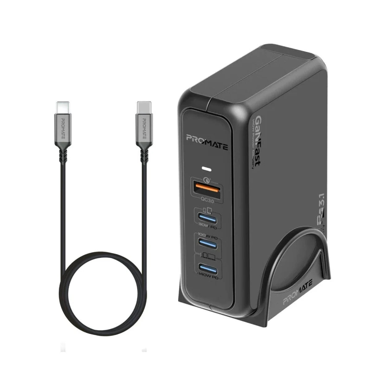 Promate GaNPort-140W Super-Speed GaN Charging Station with Power Delivery 3.1 & QC 3.0 - EU Promate GaNPort-140W Super-Speed GaN Charging Station with Power Delivery 3.1 & QC 3.0 - EU