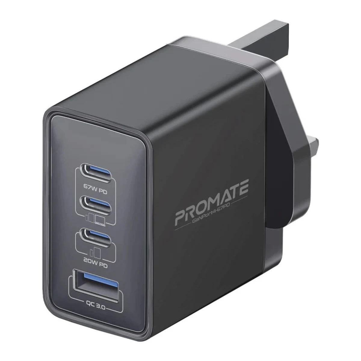 Promate GaNport4-67W Power Delivery GaN Charger with Quick Charge 3.0